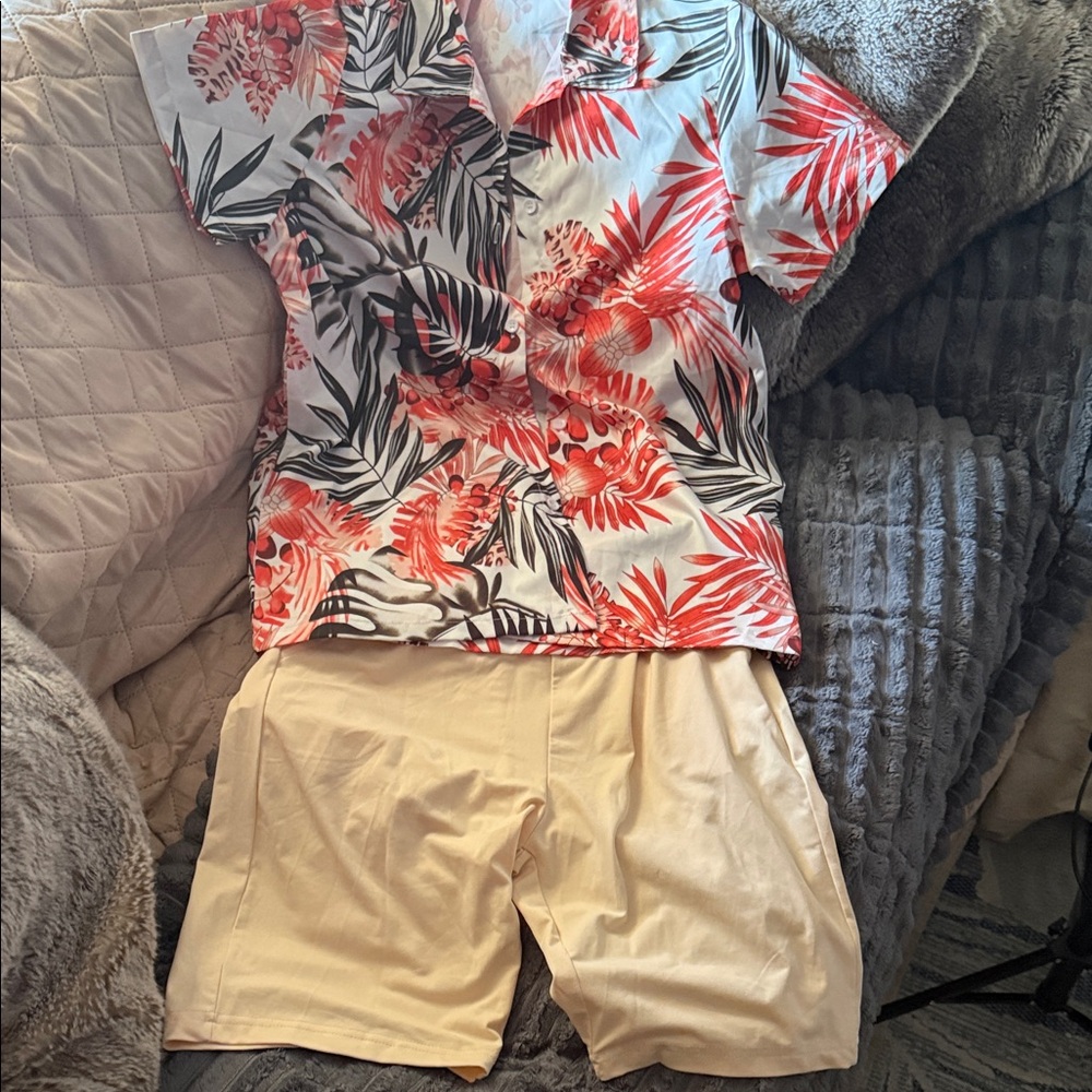 Boys cruise shirt shorts vacation Hawaiian Tropical Kids Matching Set 11/12 new